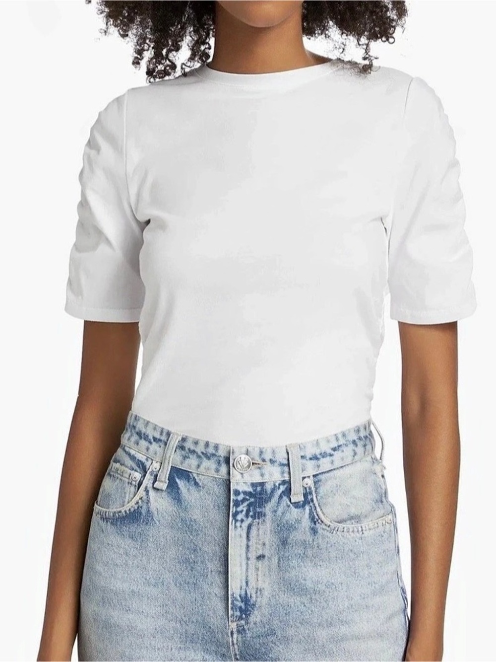 Rag & Bone Juliet Shirred Short Sleeve Tee White XS 100% Cotton flaw